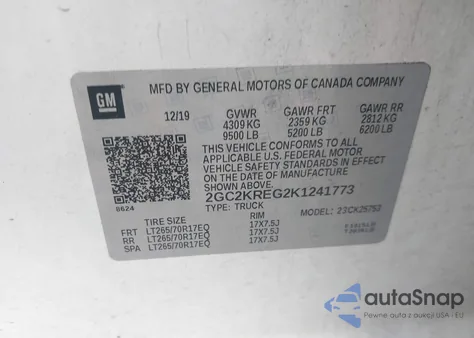 2019 Chevrolet Silverado 2500Hd Wt из США, поврежденный, VIN 2GC2KREG2K1241773